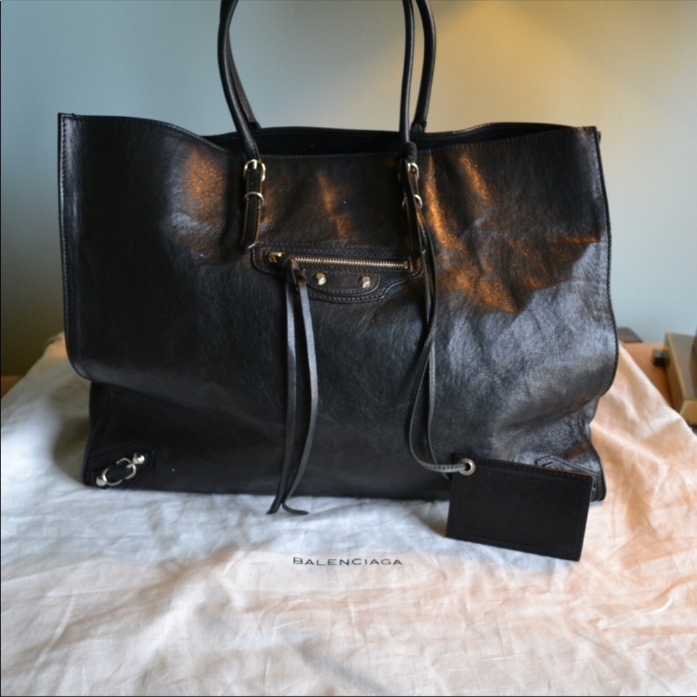 Balenciaga Black Leather Tote Bag